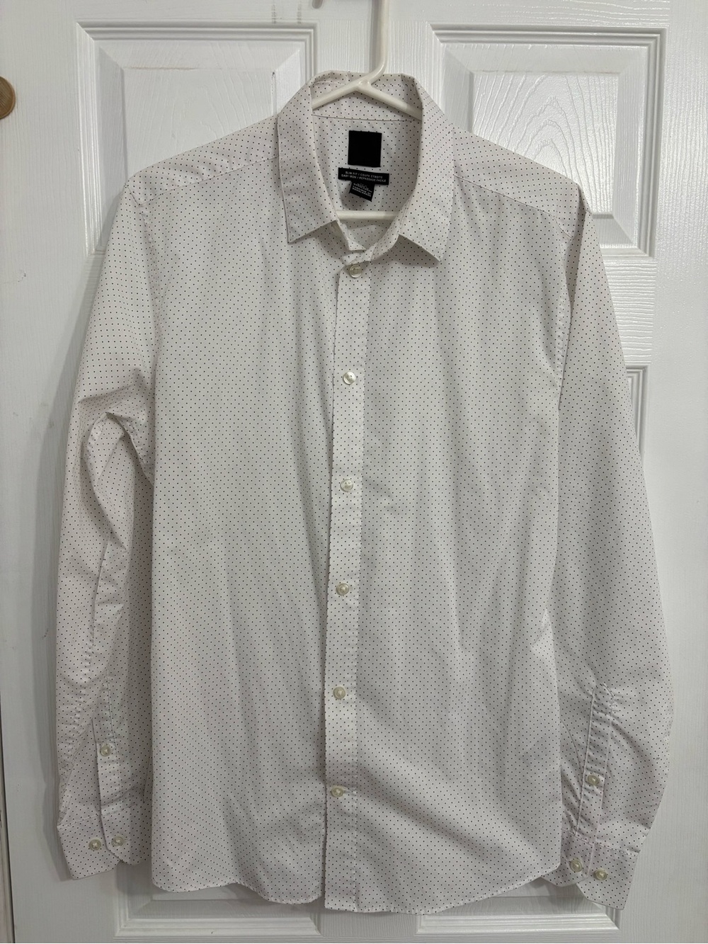 Slim Fit White Micro-Print Dress Shirt - Men - H & M size Medium